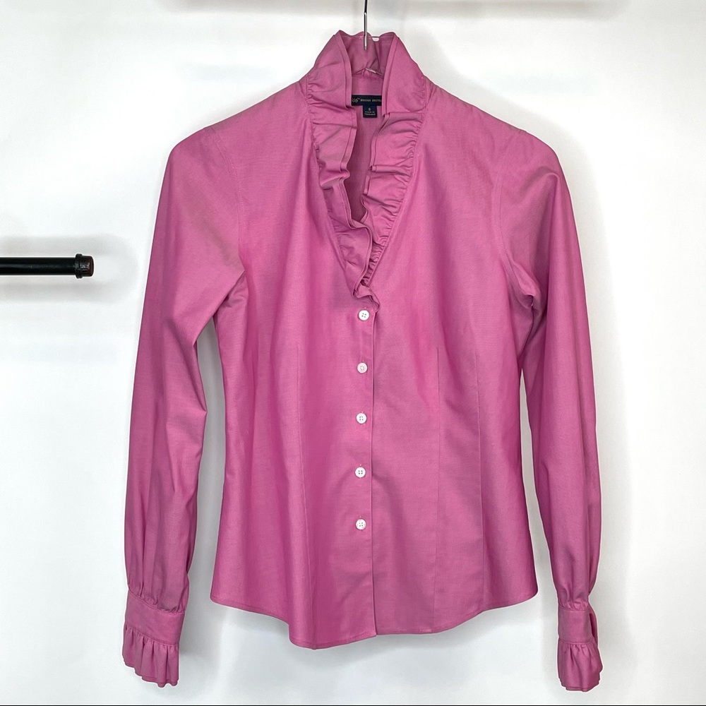 Brooks Brothers Non-Iron Pink Ruffle Pinpoint Oxford Dress Shirt Size 6